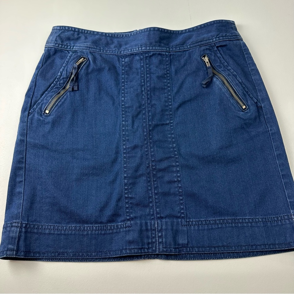 Loft women’s 2 back zip denim skirt with two front zip pockets two back pockets